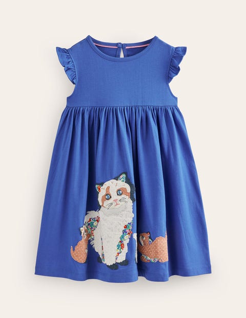 Frill Sleeve Applique Dress Blue Girls Boden