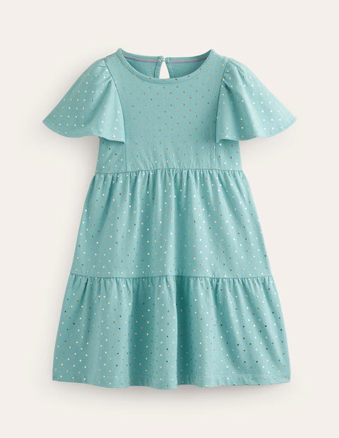 Tiered Flutter Jersey Dress - Aqua Sea Spot | Boden US