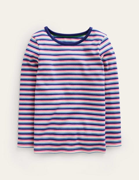 Mini Boden Kids' Ribbed Stripe T-shirt Blue/pink Girls Boden