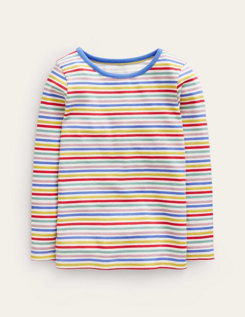 Mini Boden Kids' Ribbed Stripe T-shirt Surf Blue/jam Red Girls Boden