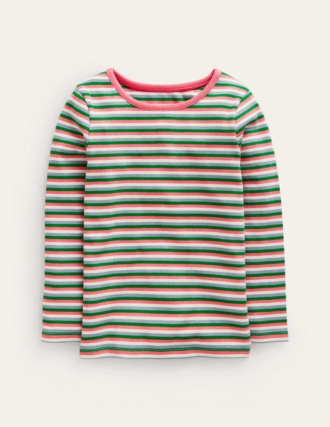 Ribbed Stripe T-Shirt - Pink/Green | Boden UK