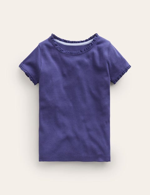 Mini Boden Kids' Ribbed Short Sleeve T-shirt Starboard Blue Girls Boden