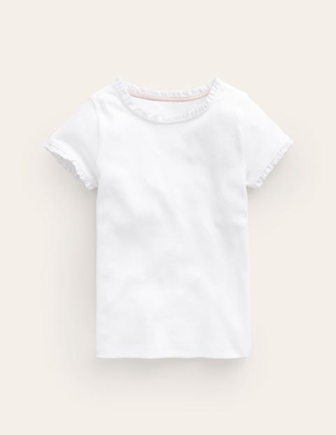 Mini Boden Kids' Ribbed Short Sleeve T-shirt White Girls Boden