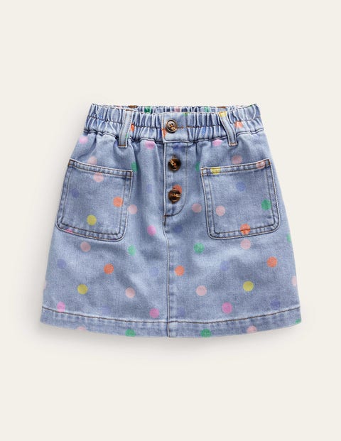 Mini Boden Kids' Pull-on Mini Skirt Denim Multi Spot Girls Boden In Blue