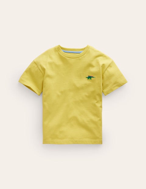 Mini Boden Kids' Embroidered Logo T-shirt Zest Yellow Dinosaur Girls Boden