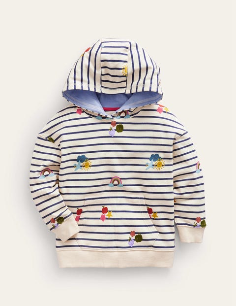 Mini Boden Kids' Printed Hoodie Stripe Rainbow Clouds Girls Boden