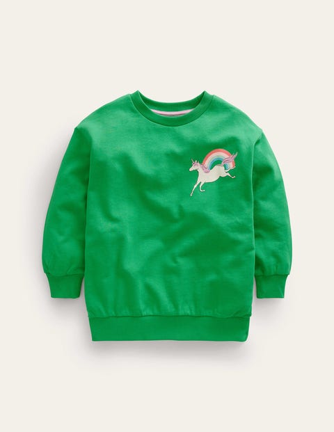 Grün Einhorn, Lockeres, langes Sweatshirt, Mädchen, Boden, Grün Einhorn