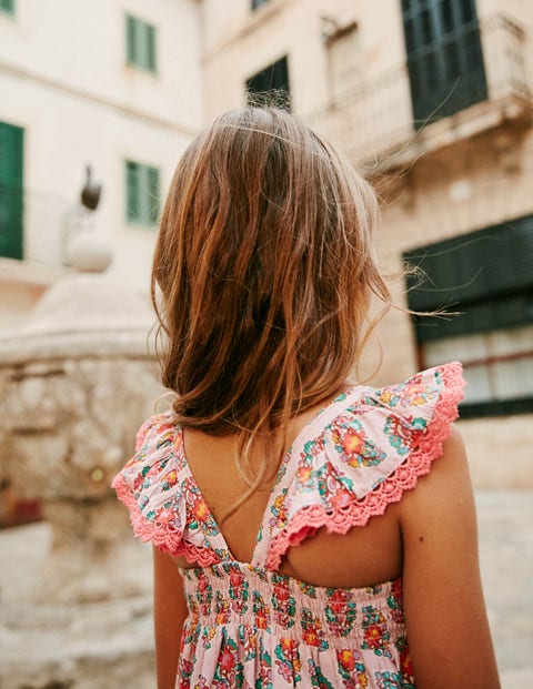 Robe d ete volantee a bretelles Motif cachemire rose amande sucree Boden FR