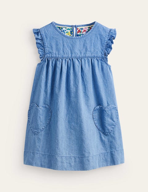 Woven Heart Pocket Tunic Blue Girls Boden, Chambray