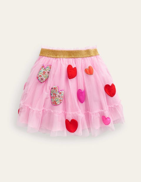 Tulle Appliqué Skirt - Pink Hearts | Boden US
