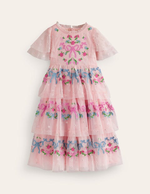 Embroidered Tulle Dress Pink Girls Boden