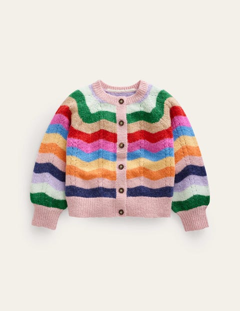 Bunt Regenbogen, Blouson-Strickjacke mit Wellenmuster, Mädchen, Boden, Bunt Regenbogen