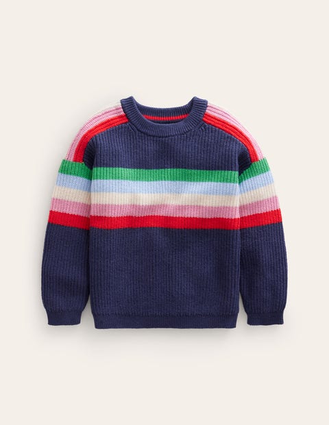 Stripe Knitted Jumper Blue Girls Boden, Sapphire Blue