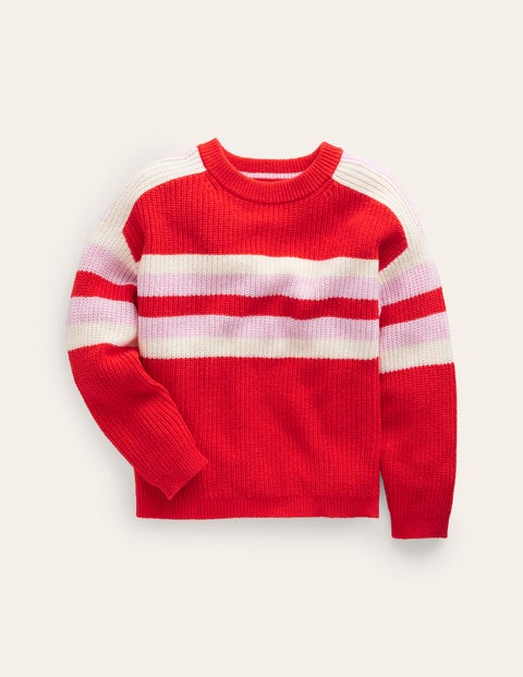 Stripe Knitted Jumper Red Girls Boden, Poppy Red
