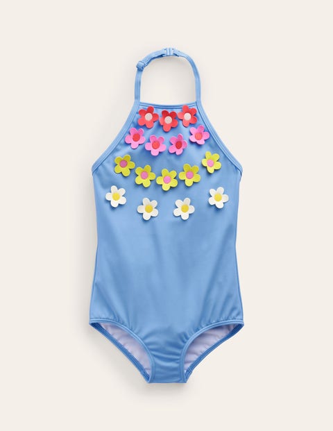Halterneck Flutter Swimsuit Blue Girls Boden