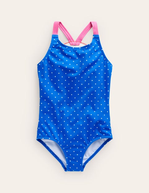 Logo Back Swimsuit - Blue Spot Rainbow | Boden UK