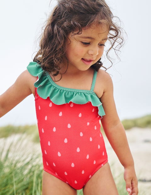 One Shoulder Textured Swimsuit - Jam Strawberry Pip | Boden US