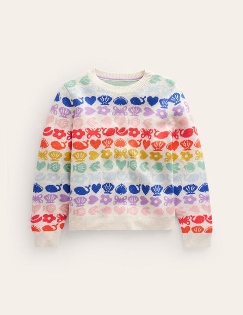 Fair Isle Jumper White Girls Boden, Ecru Marl Rainbow