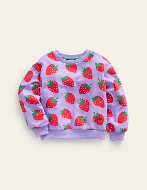 Parma-Violett Erdbeeren, Bedrucktes Sweatshirt mit lockerer Passform, Mädchen, Boden, Parma-Violett Erdbeeren