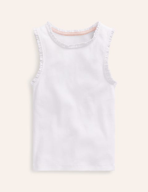 Ribbed Lace Trim Vest White Girls Boden