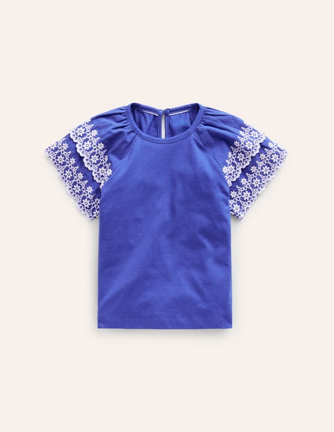 Mini Boden Kids' Broderie Mix T-shirt Blue Heron/white Girls Boden