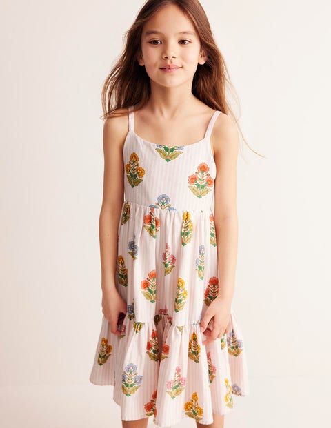 Tiered Twirly Sundress - Pink Woodblock Floral | Boden UK