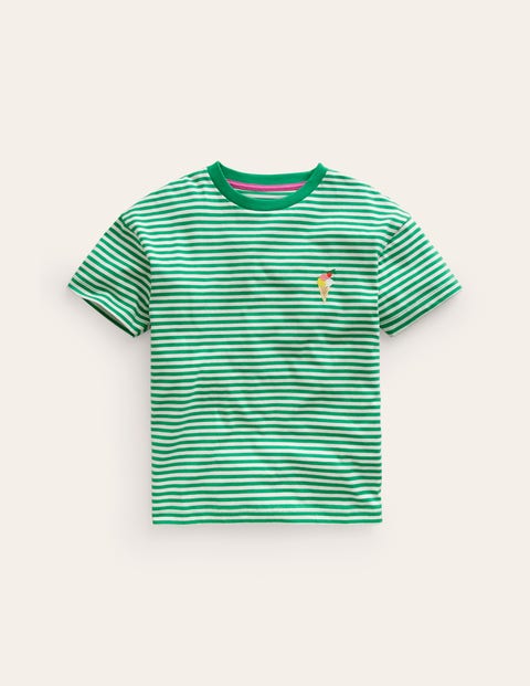 Mini Boden Kids' Embroidered Logo T-shirt Aloe Green/ivory Ice Cream Girls Boden