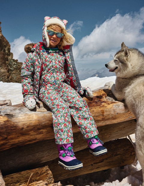 Boden Girls Glacier Blue Winter Floral All Weather Waterproof Coat