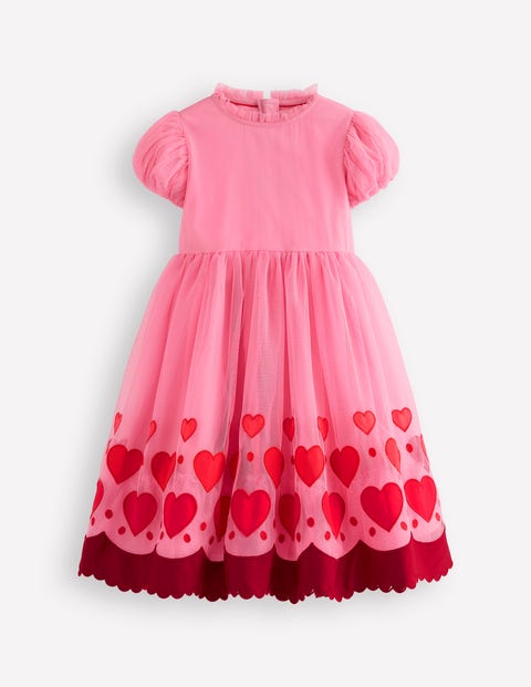 Babyhug Woven Frill Sleeves Solid Textured Dress with Bow Applique - Pink