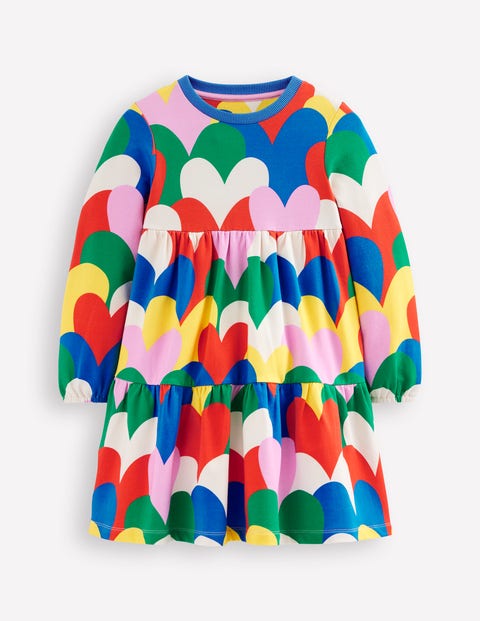 Tiered Sweatshirt Dress Multi Collage Hearts