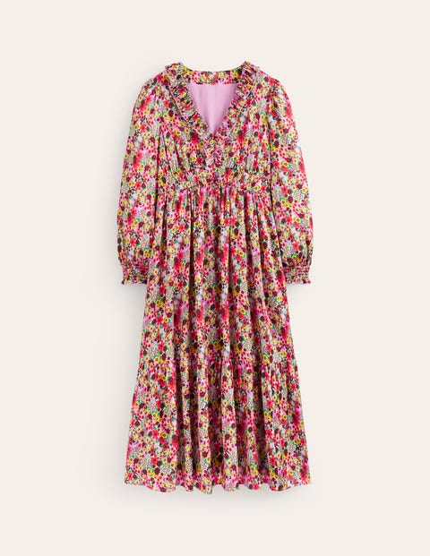 Shirred Ruffle Midi Dress - Multi, Meadow Pop | Boden UK
