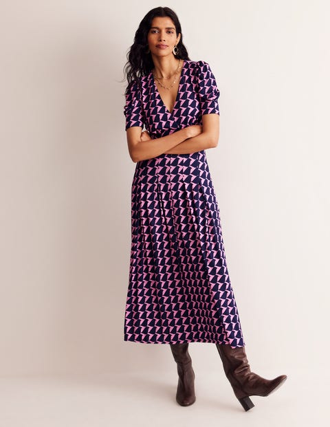 Kristen Plissiertes Jerseykleid - Erdbeer-Sorbet, Vogel | Boden AT