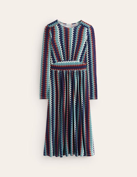 Thea Long Sleeve Jersey Dress Multi Chevron Charm Boden US