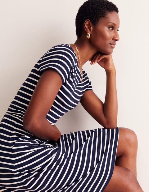 Amelie Jersey Dress Navy Ivory Stripe Boden UK