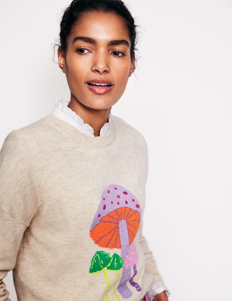 Natasha Novelty Jumper - Oatmeal, Mushrooms | Boden UK