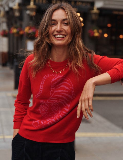 Natasha Novelty Jumper Rouge Red Tiger Boden UK