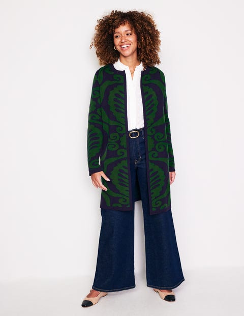 Edge to Edge Coatigan Pine Floral Birdseye Jacquard