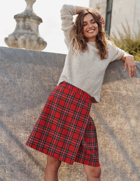 Helen Buckled Kilt Red and Blue Check Boden UK