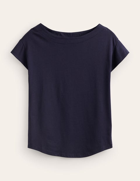 Boden Superweiches T-shirt Mit U-boot-ausschnitt-aqua Marine Marl In Navy