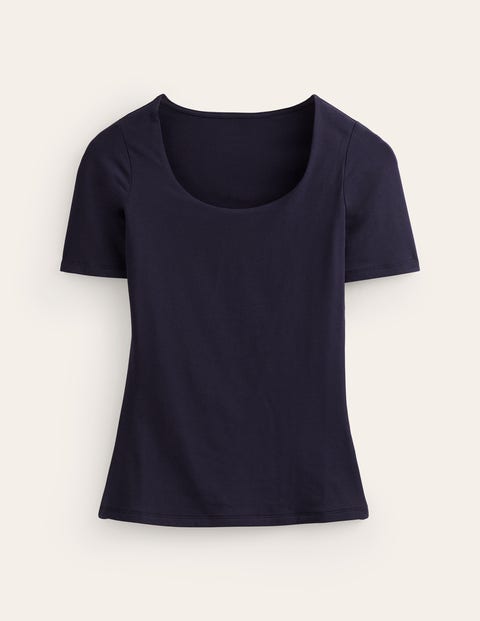 Boden Doppellagiges T-shirt Mit Tiefem Rundhalsausschnitt-aqua Marine Marl In Navy
