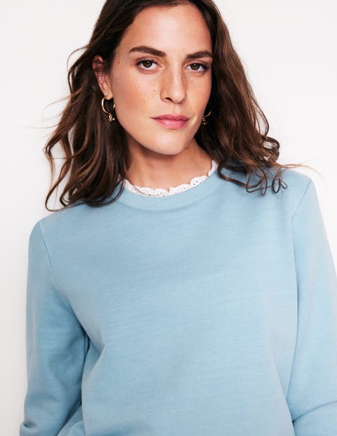 Broderie Trim Sweatshirt - Sky Blue | Boden UK