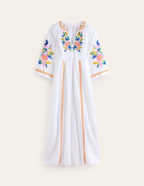 Una Linen Embroidered Dress Ivory Embroidery Boden US