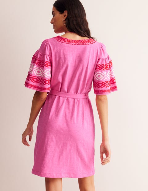 Boden Women s Embroidered Jersey Short Dress Pink Mini Dresses