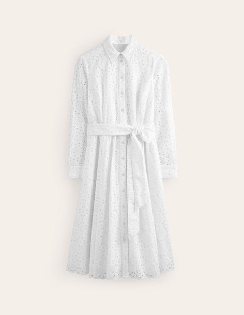 Kate Midi-Hemdblusenkleid mit Stickerei Damen Boden, Weiß