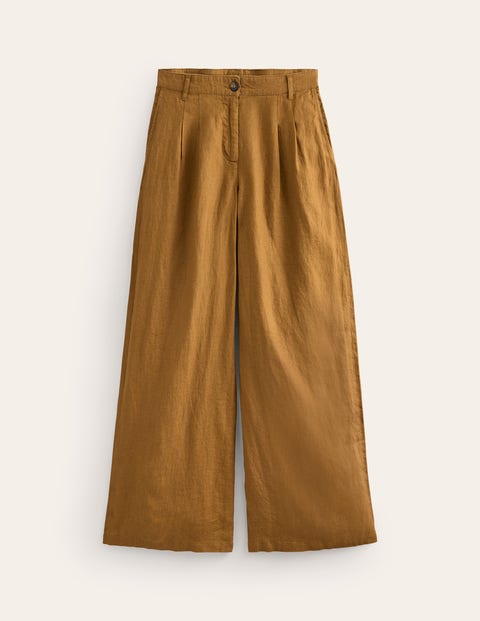 Boden Regent Pleat Linen Trousers Bronze Brown Women