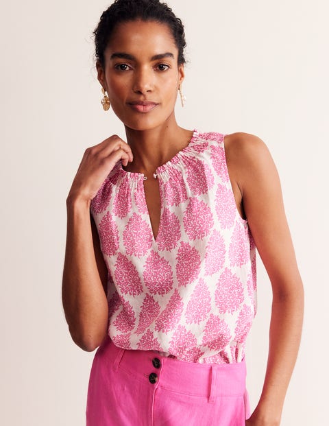 Georgia Linen Sleeveless Top Sangria Sunset Floret Paisley Boden EU