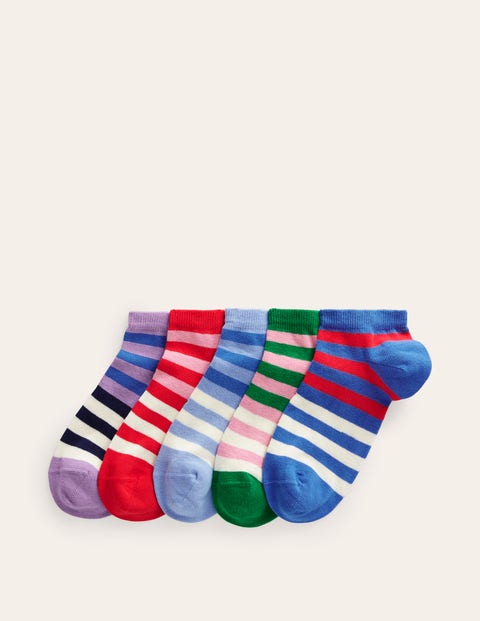Boden Five Pack Trainer Socks Multi Colourblock Stripe Women