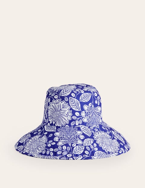 Boden Printed Canvas Bucket Hat Bright Blue, Gardenia Swirl Women