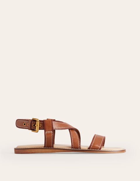 Flache Sandalen mit gekreuzten Riemen Damen Boden