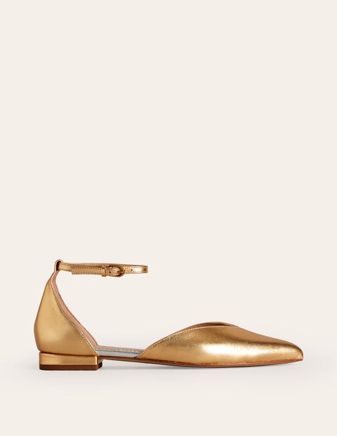 Boden Ankle Strap Point Flats Gold Metallic Leather Women
